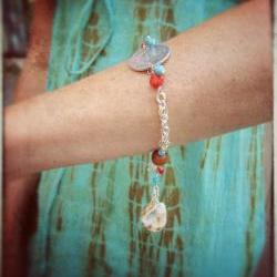 Playa Vida bracelet silver chain shells coral turquoise amber horn charm dangle custom
