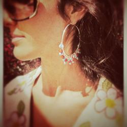 Puesta Del Sol large sterling silver hoops red coral turquoise loops 